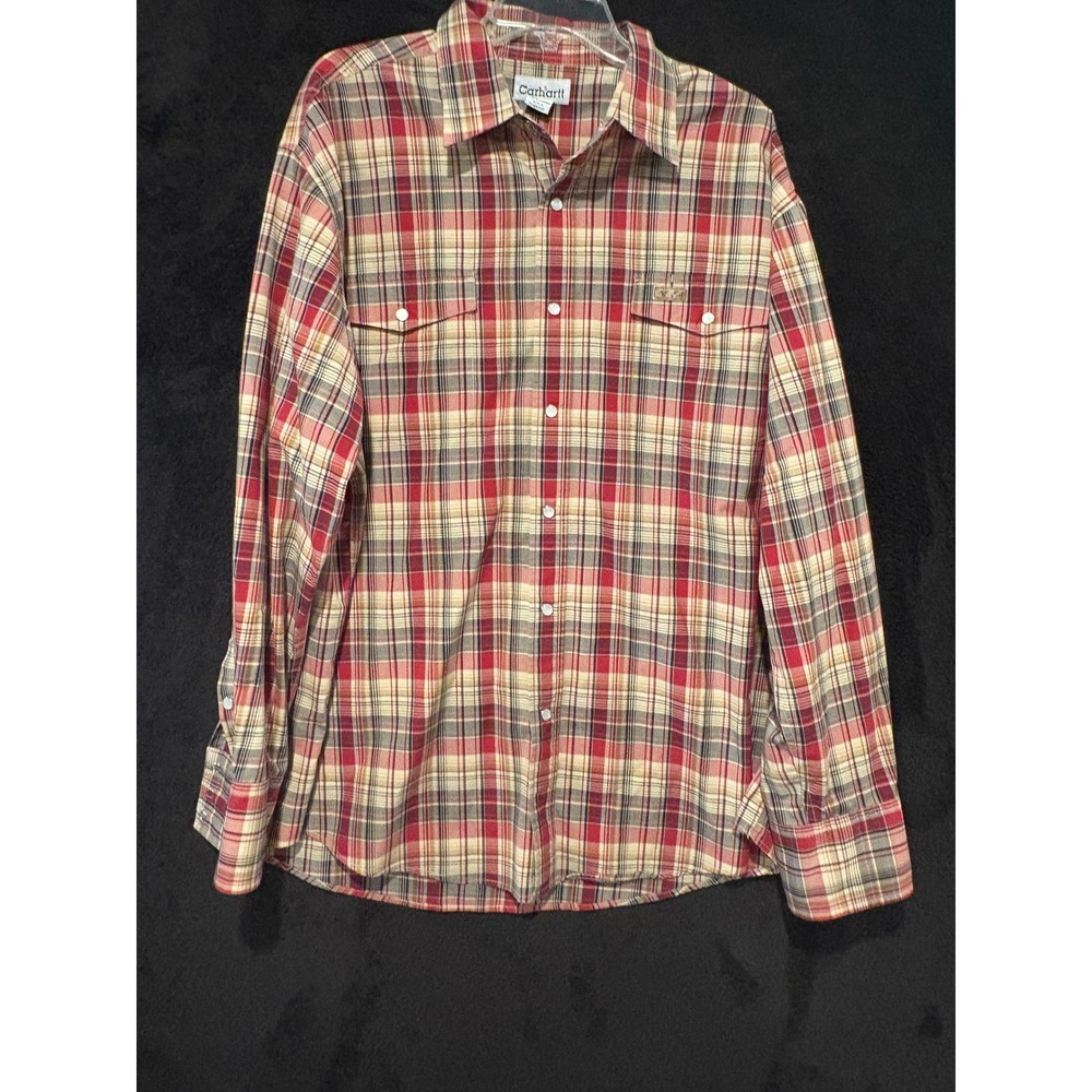 Carhartt Plaid Flannel Shirt‎ Long Sleeve Button Up Workwear XL